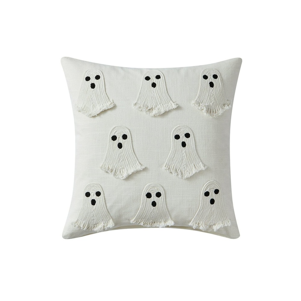 My‎ Texas House 18" Ghost Embroidery Pillow Cover, Ivory - Halloween